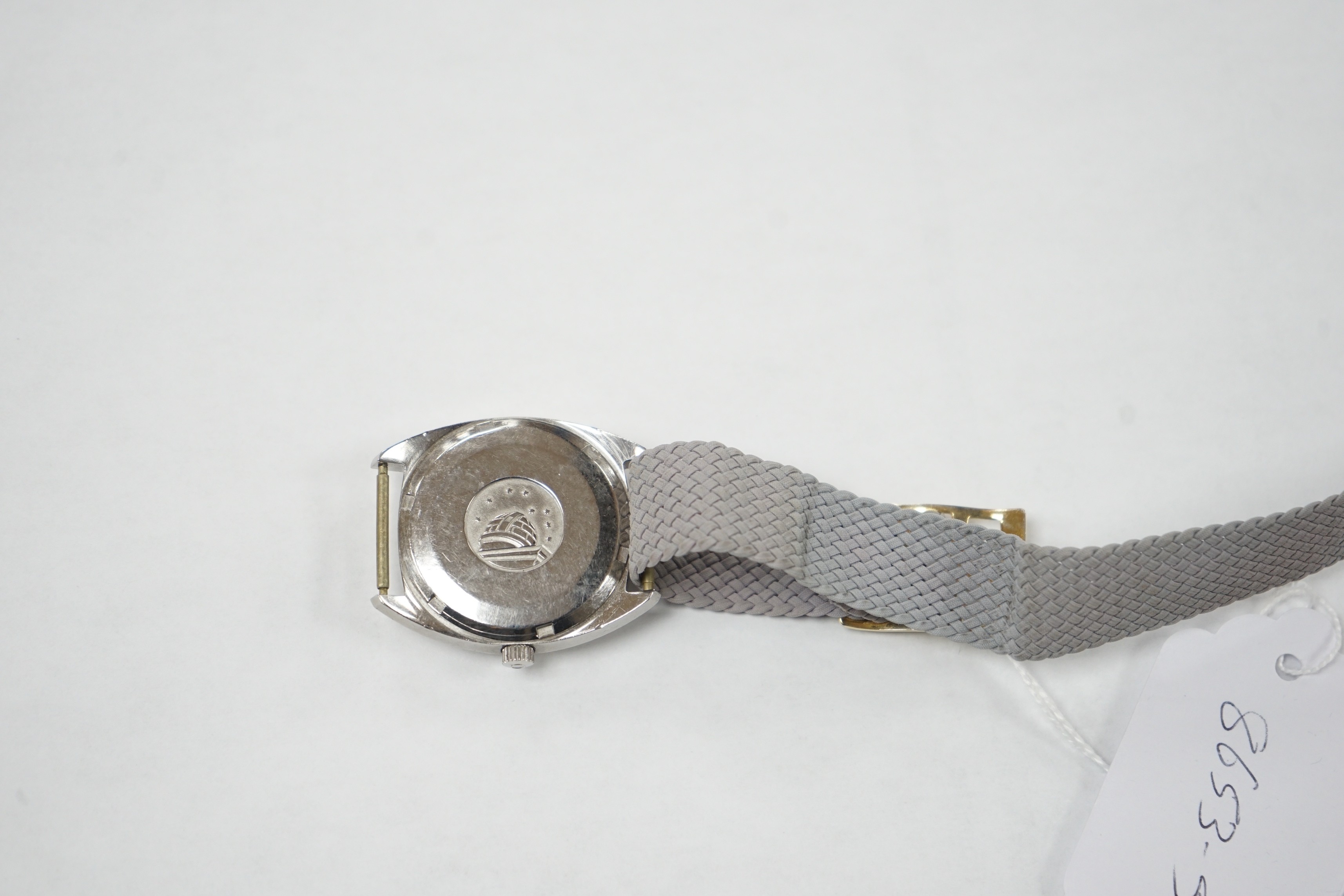 A gentleman's late1960's stainless steel Omega Constellation Automatic Chronometer wrist watch, on associated strap, case diameter 35mm. movement c.751.